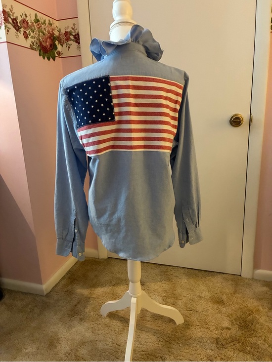 Old Navy Tops - Re-worked up-cycled ruffled collar shirt 
Flag embellished